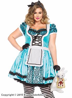 Alice im Wunderland, Kostüm-Kleid, Schnürung, Spitzenbesatz, Puffärmel, Plus Size